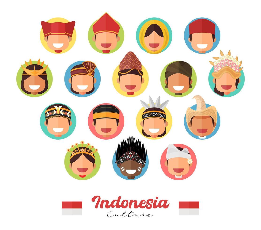 Indonesia Traditional Tribe Culture Character Set Cute Flat