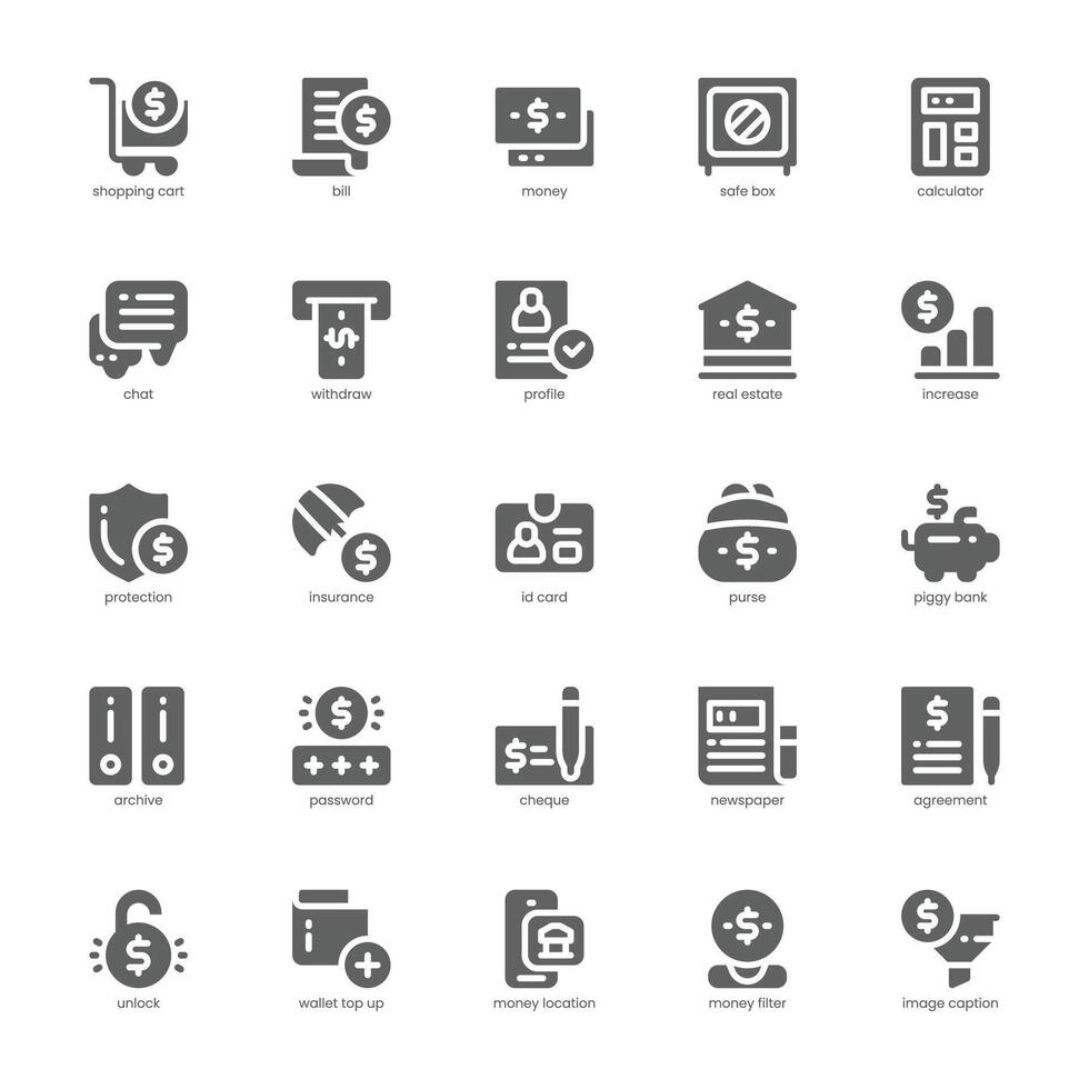 Banking Service icon pack for your website, mobile, presentation, and logo design. Banking Service icon glyph design. graphics illustration and editable stroke. vector