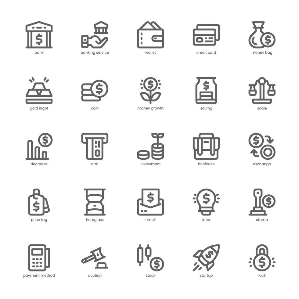 Banking Service icon pack for your website, mobile, presentation, and logo design. Banking Service icon outline design. graphics illustration and editable stroke. vector