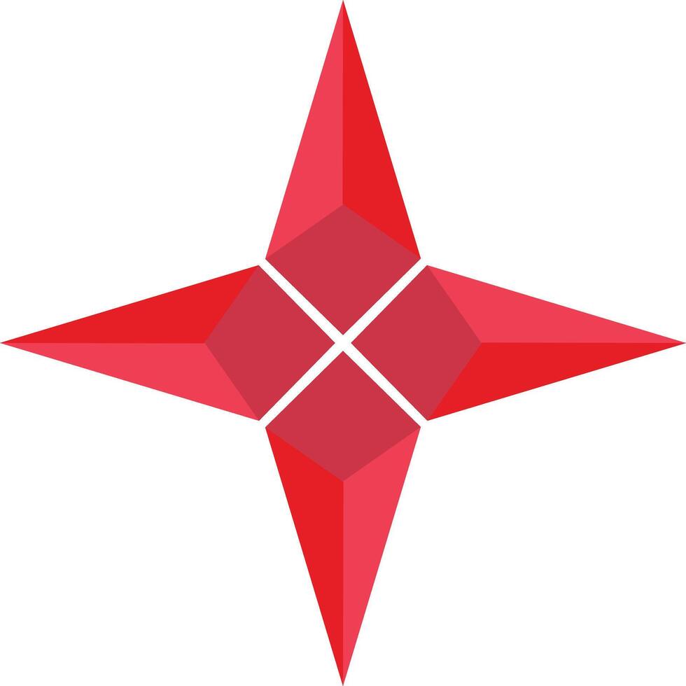 Four rays pseudo 3D star icon. Red 3d star sign. flat style. vector