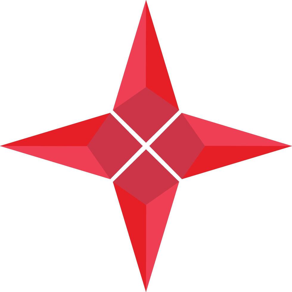 cuatro rayos seudo 3d estrella icono. rojo 3d estrella signo. plano estilo. vector