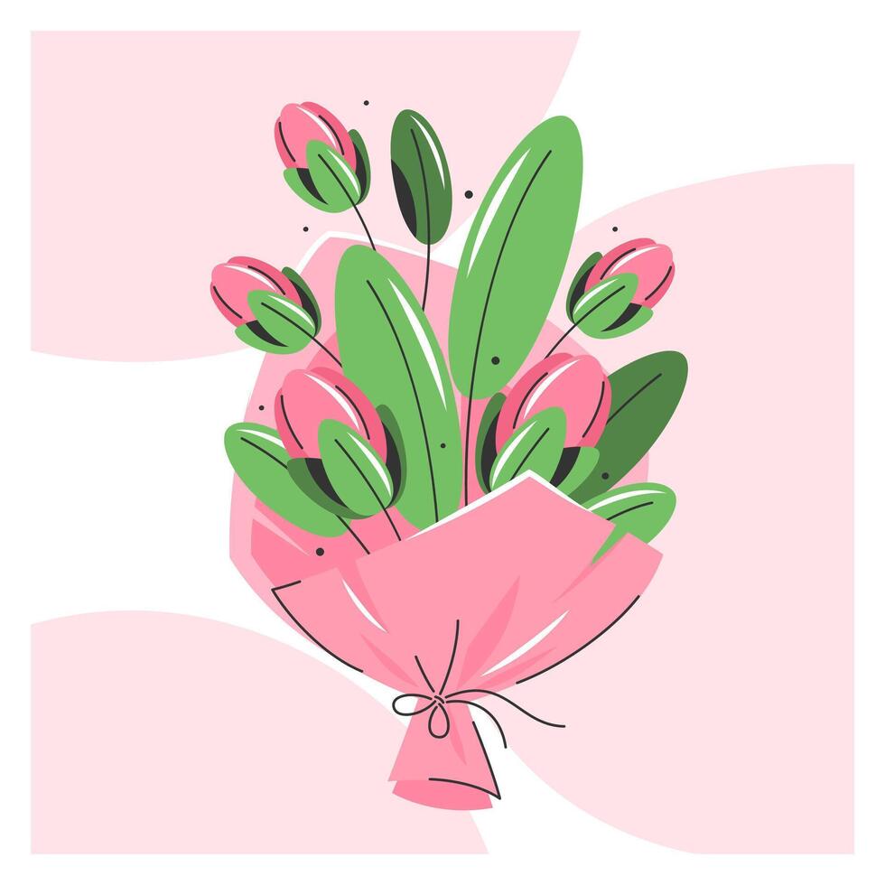 Greeting card for Womens Day, birthday and Mothers Day. Bouquet with spring flowers. illustration vector