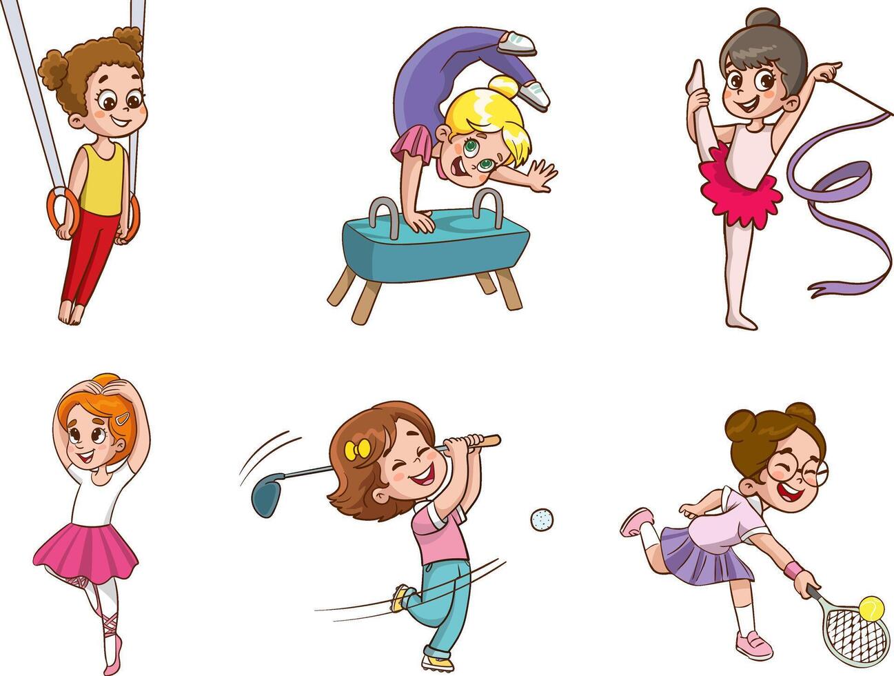Girls Playing Sports Kids set Illustration vector