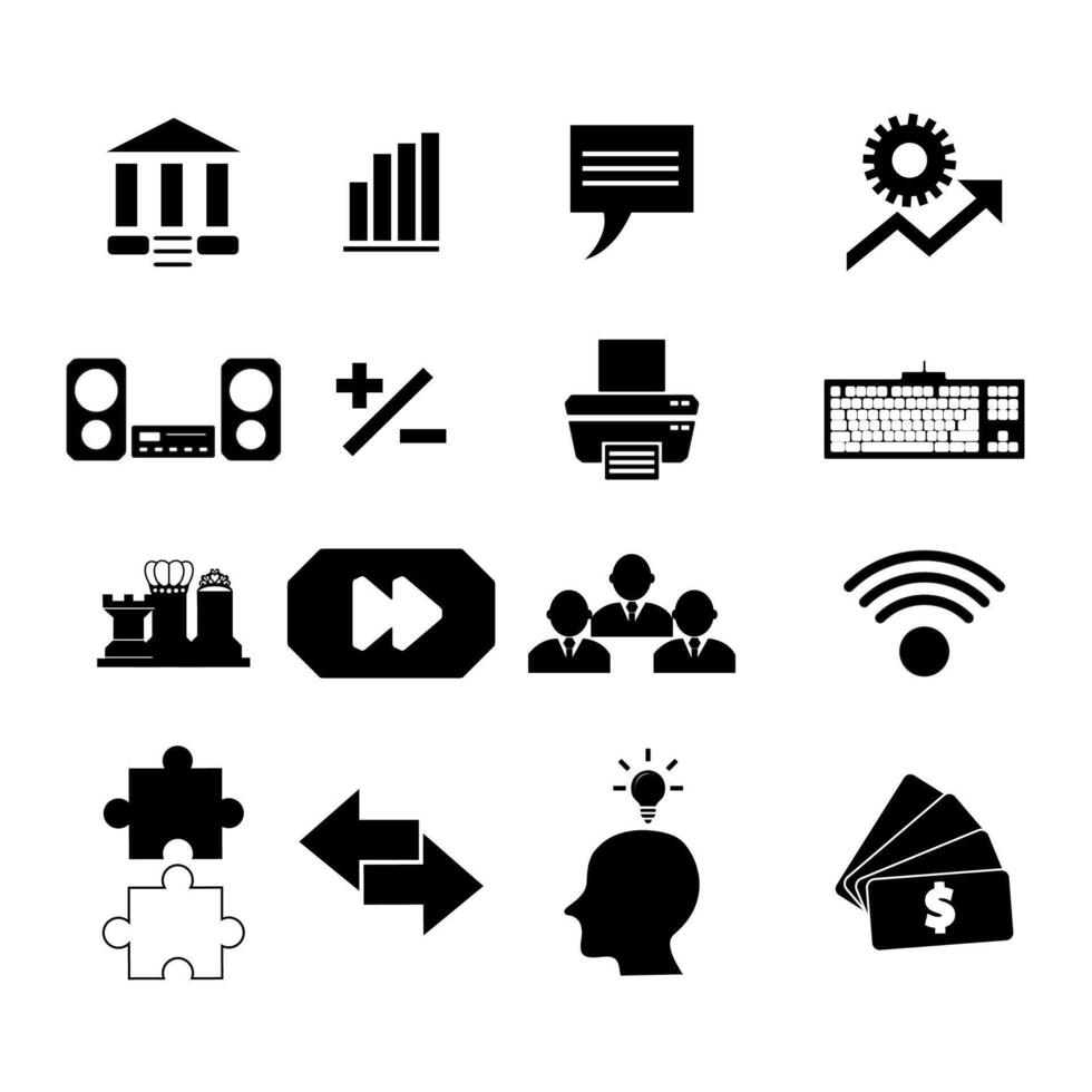 communication and finance icon set. black flat icons. vector