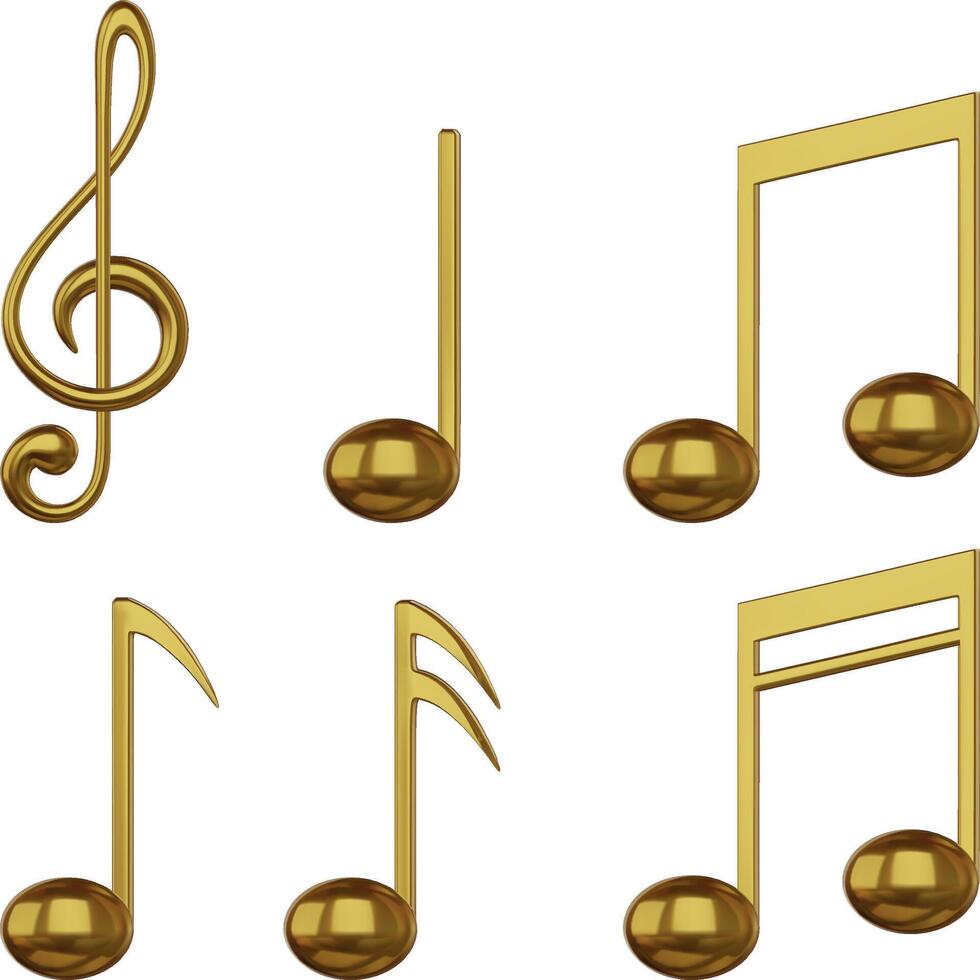 set of isolated gold music notes vector