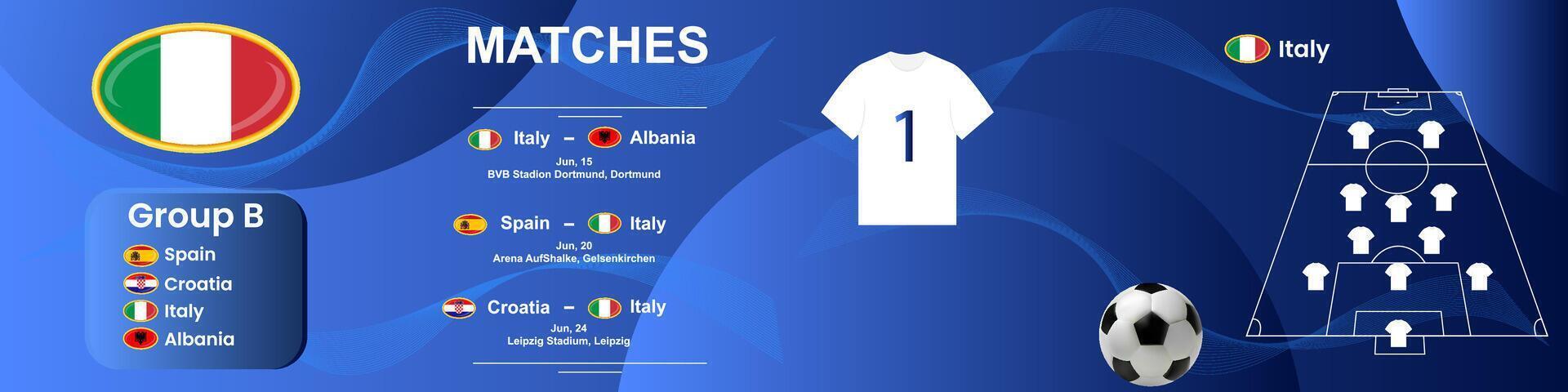 Information banner of the Italian national football team with match schedule. Seamless carousel for Instagram. vector