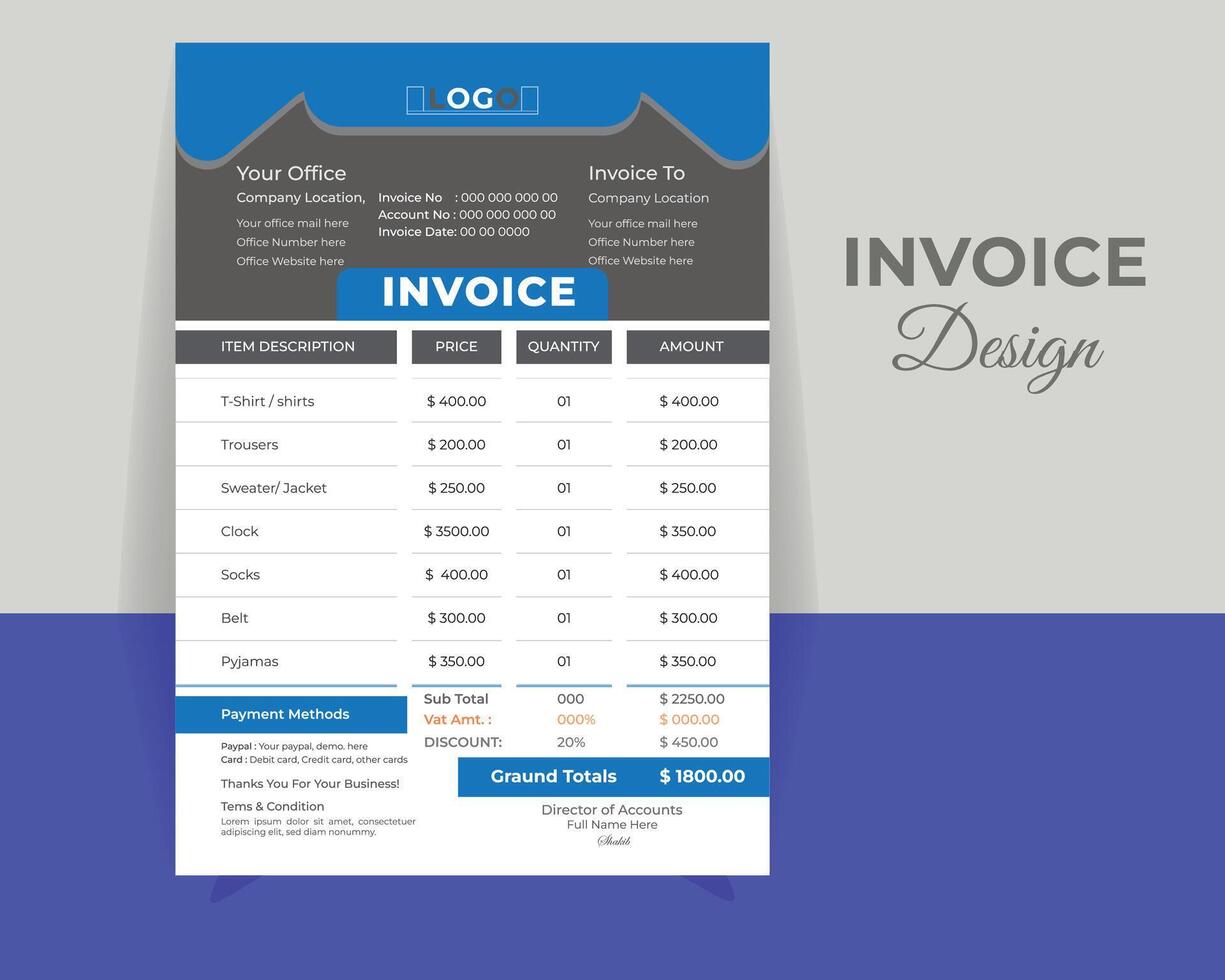 Modern INVOICE DESIGN Temolate, Design Template. vector