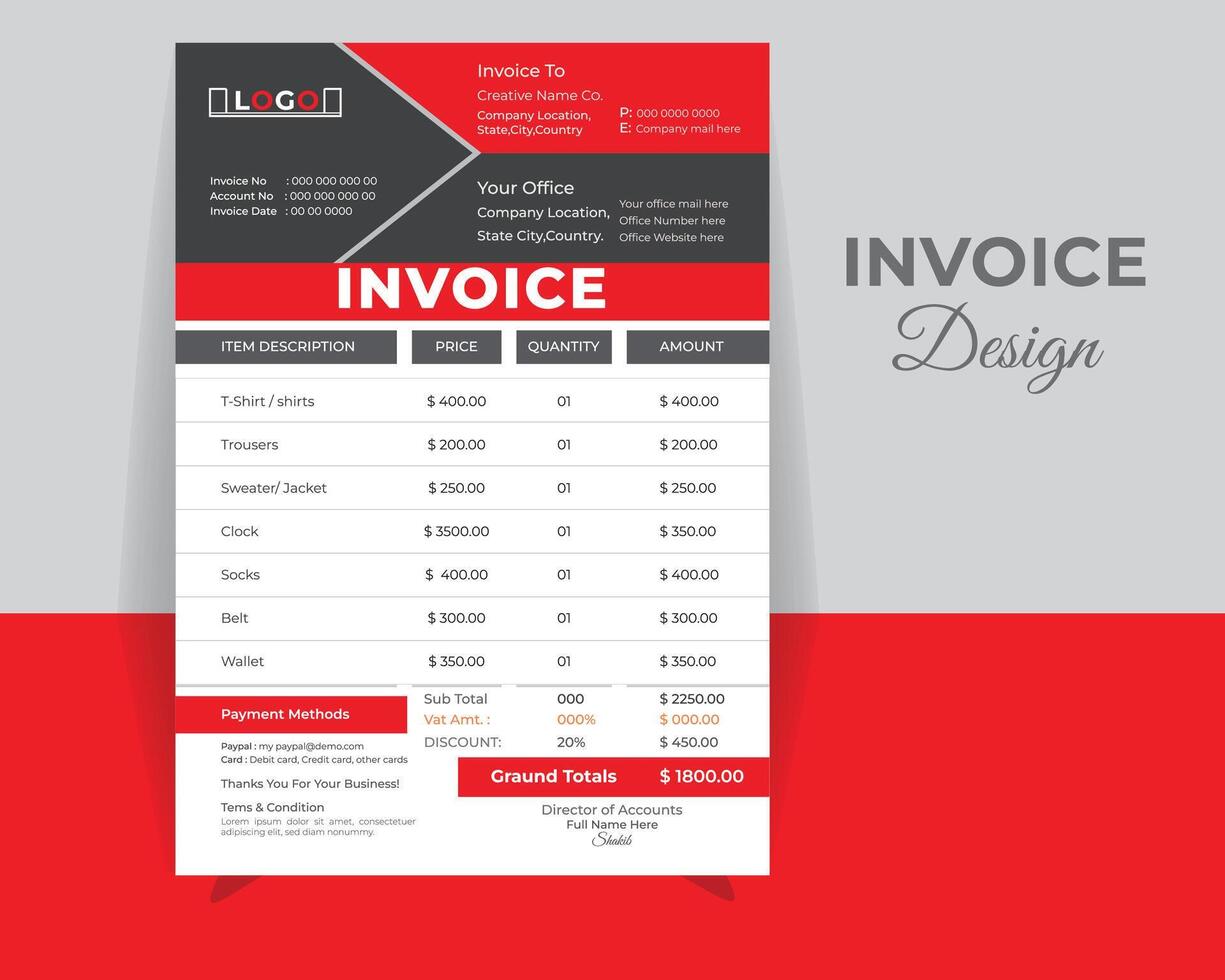 Creative Invoice Design Template, Design Template . vector
