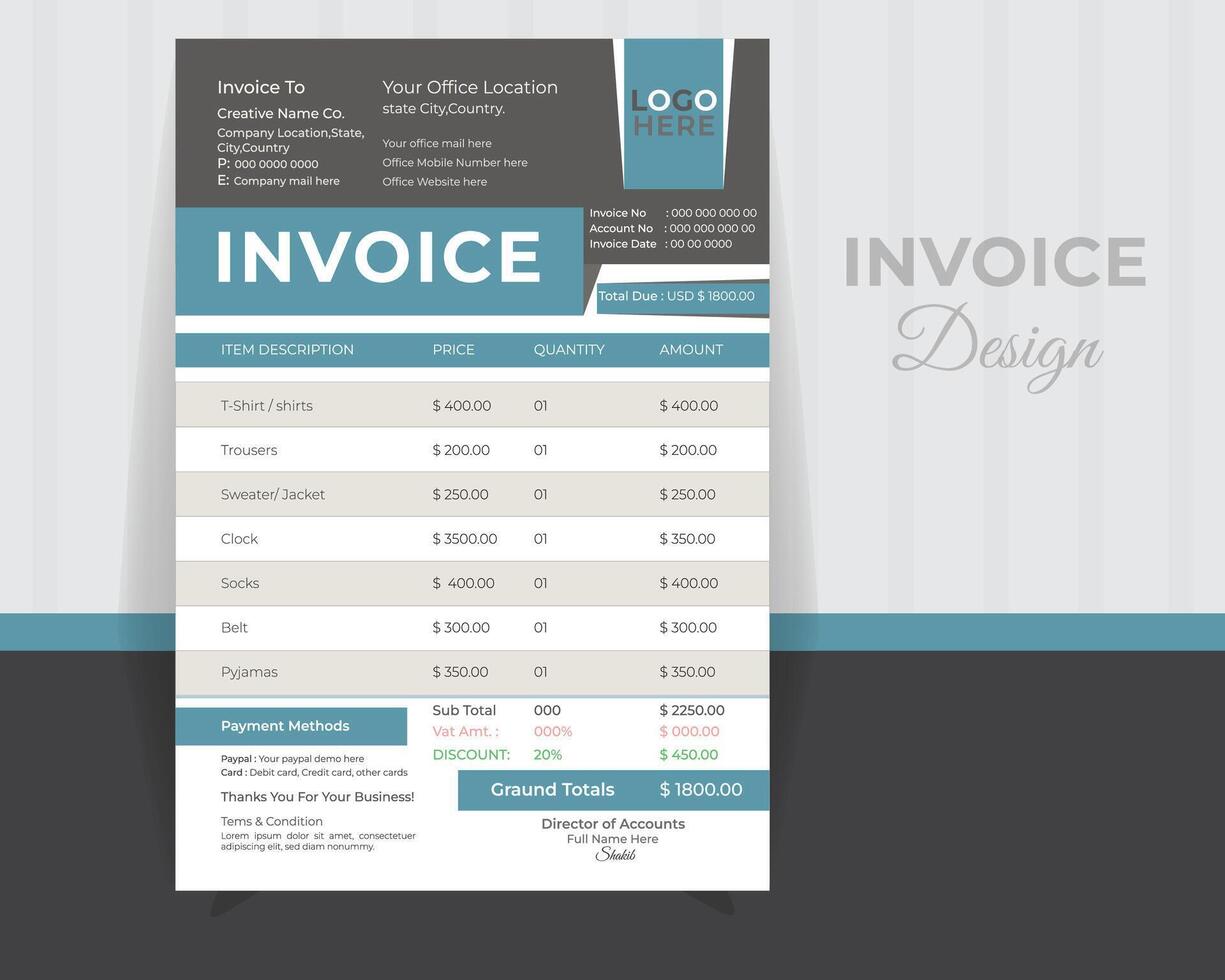 Corporate INVOICE DESIGN Template, Design Template. vector