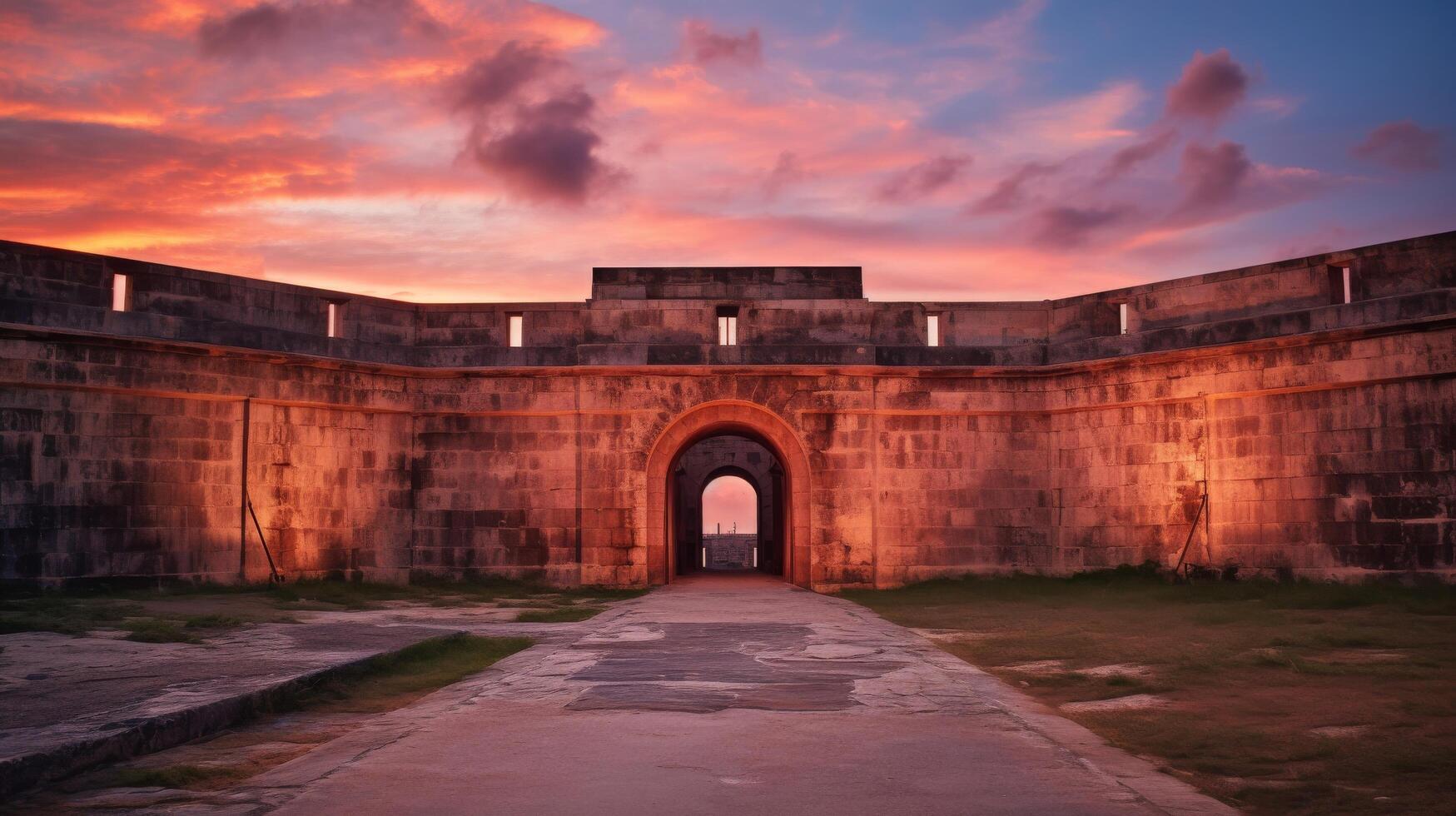 fortaleza Entrada en suave crepúsculo resplandor foto