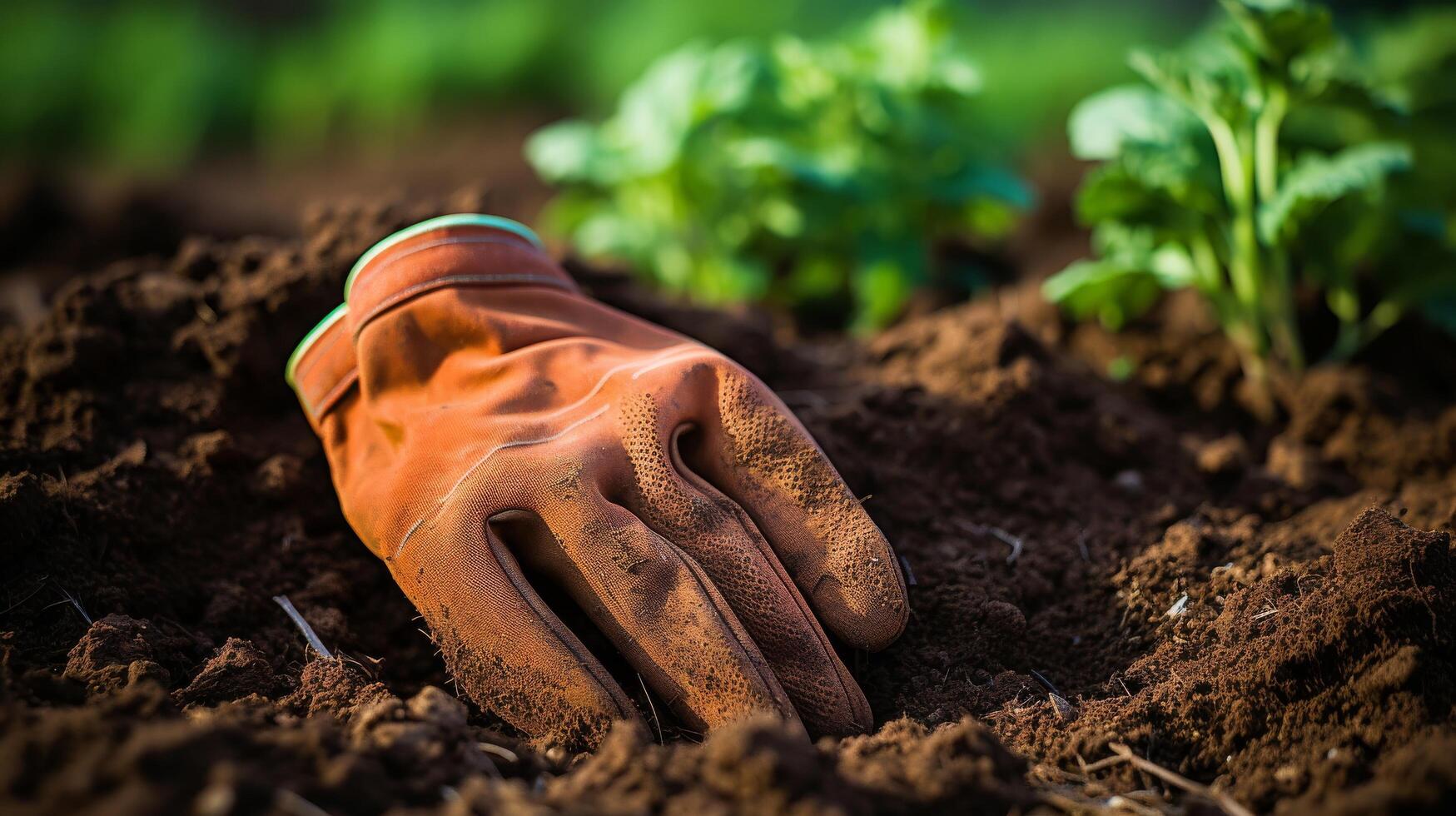 Gloves resting in earth on farm photo