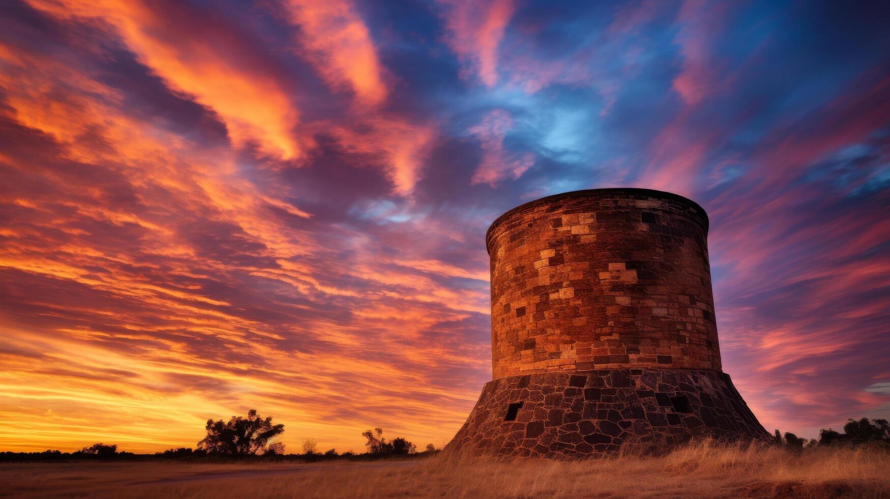 Vibrant backdrop frames historic fort tower photo