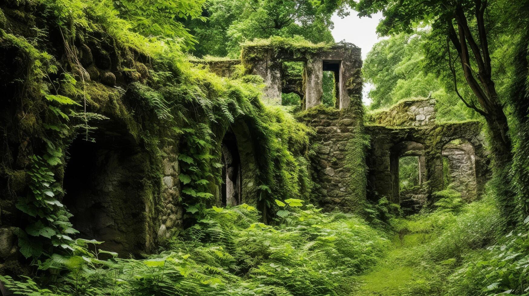 Fortification concealed by lush vegetation photo