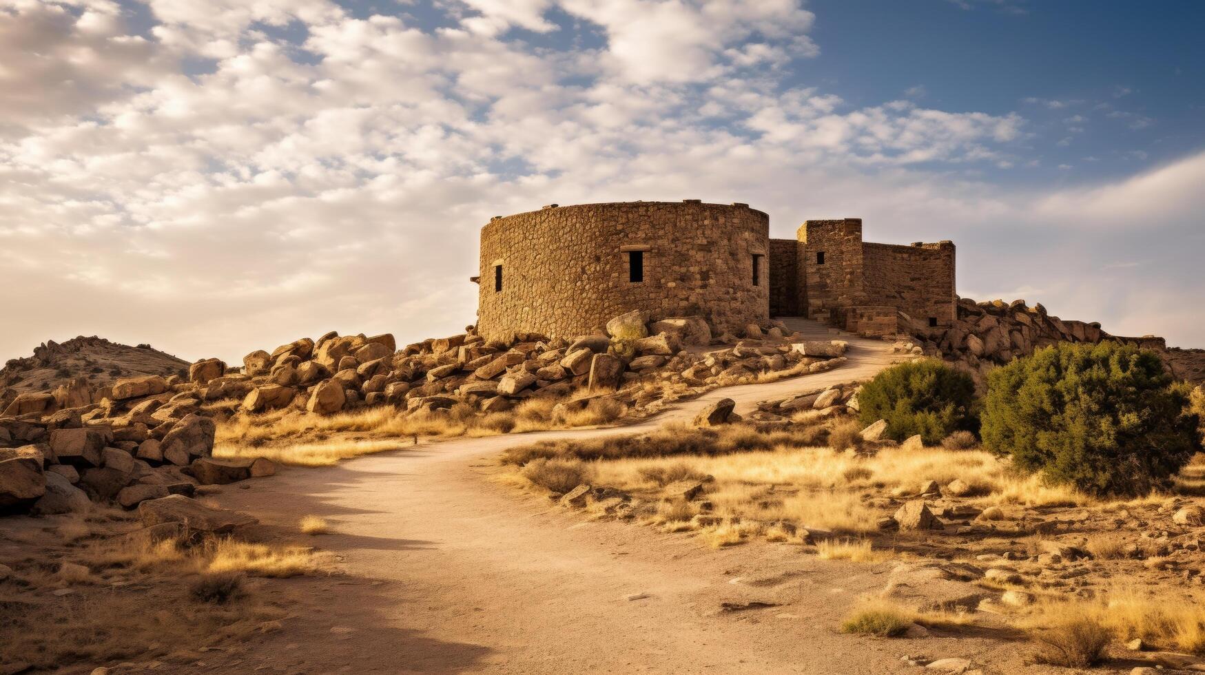 Ancient fort amidst rocky desert photo