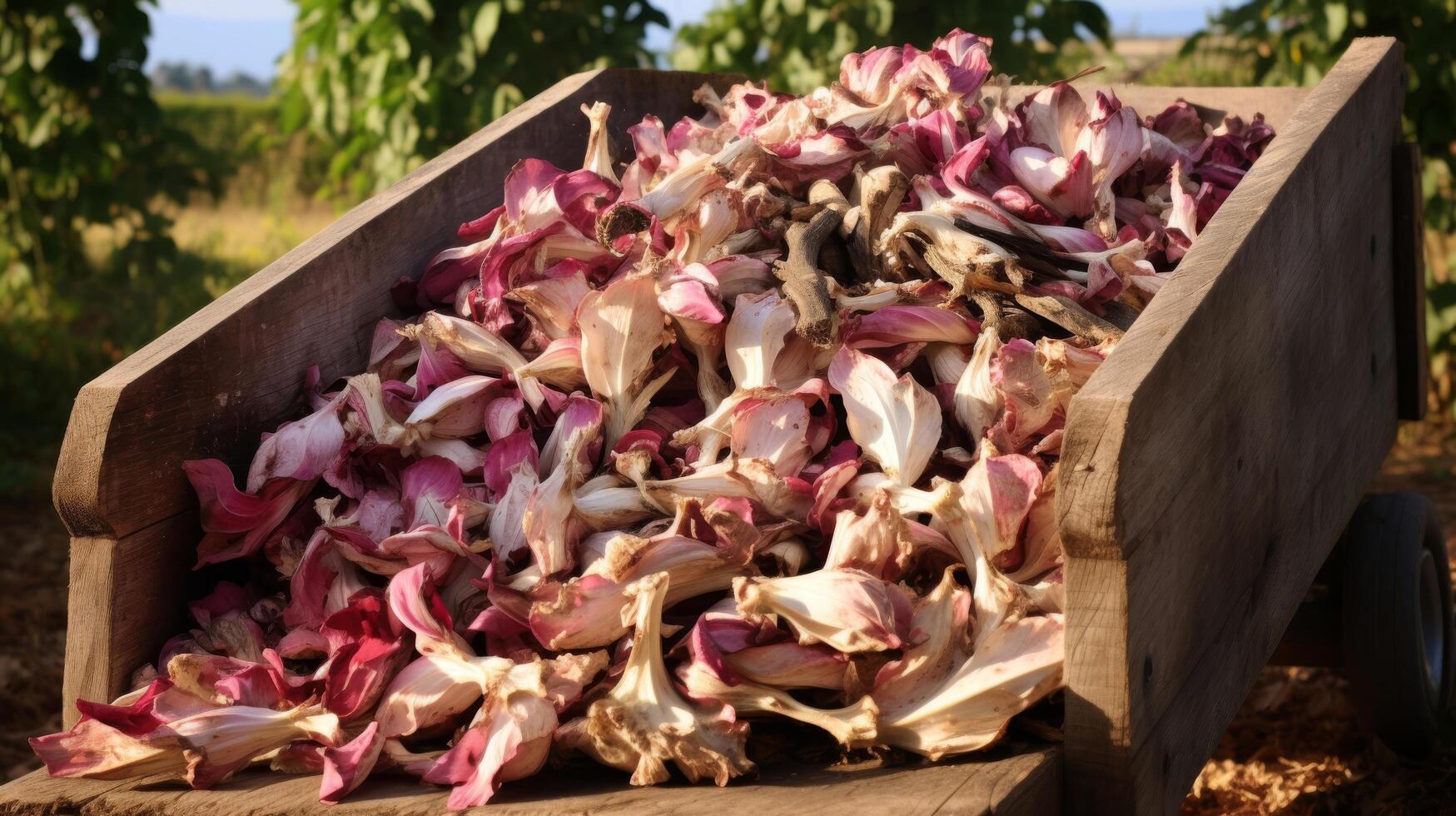 Fresh radicchio heads in wooden trencher photo