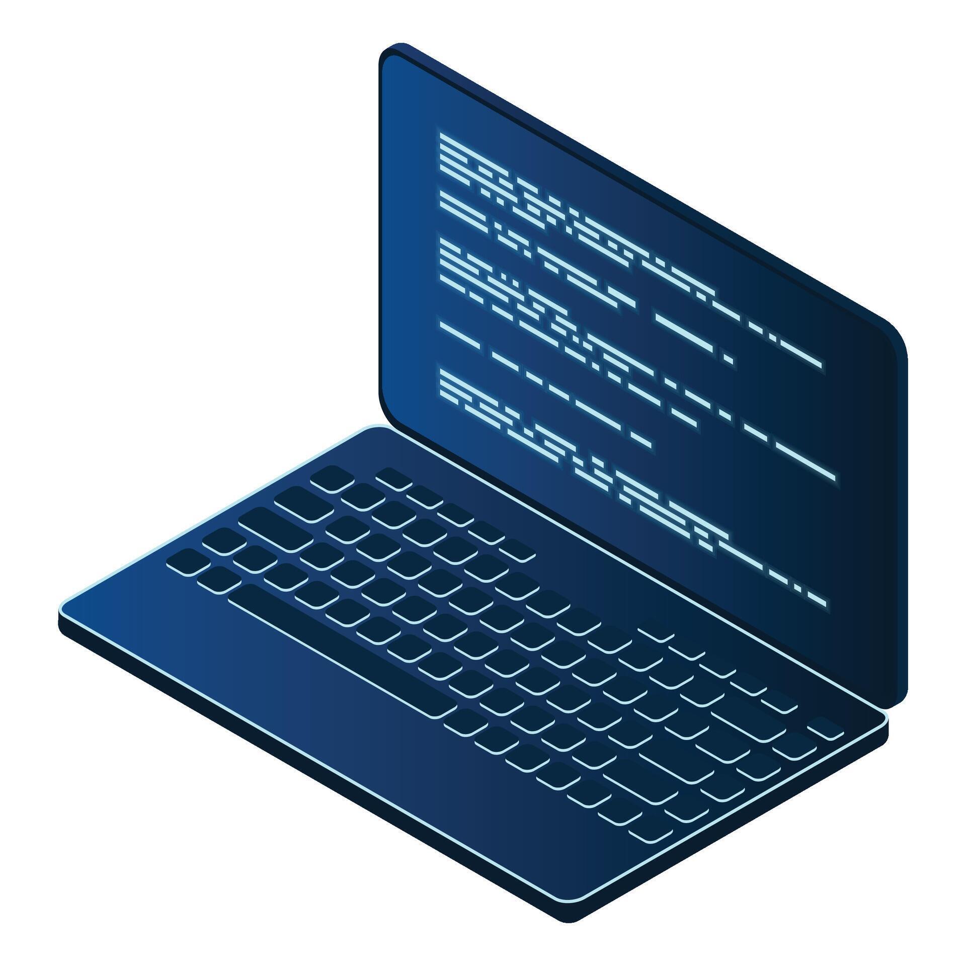 Isometric Laptop. 3d isometric laptop computer. Abstract programming ...