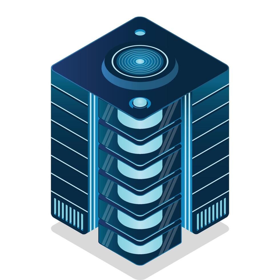 isométrica futurista servidor. isométrica base de datos o datos centro. resumen cadena de bloques. computadora almacenamiento. nube almacenamiento. ilustración vector