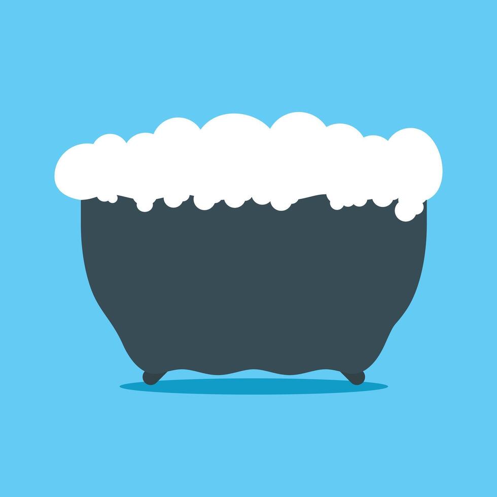 Bathtub with foam. Bubbles and suds in the tub ready for relax bathing isolated in blue background vector