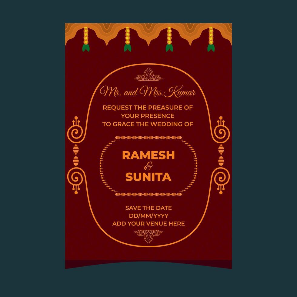 elegant indian wedding card layout design with venue details vector