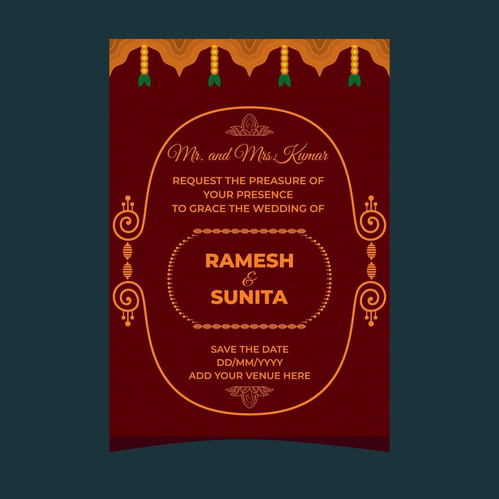 elegant indian wedding card layout design with venue details vector