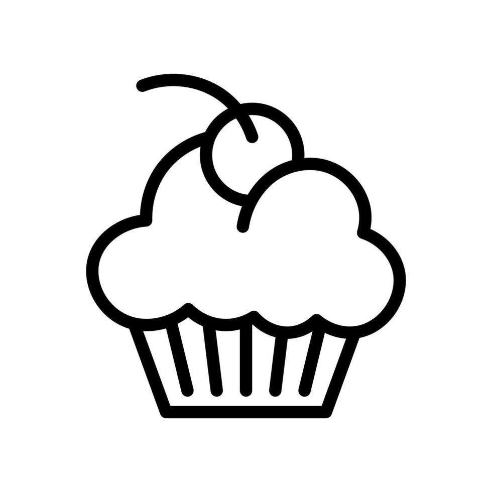 Cupcake with cherry, fairy cake icon in line style design isolated on white background. Editable stroke. vector