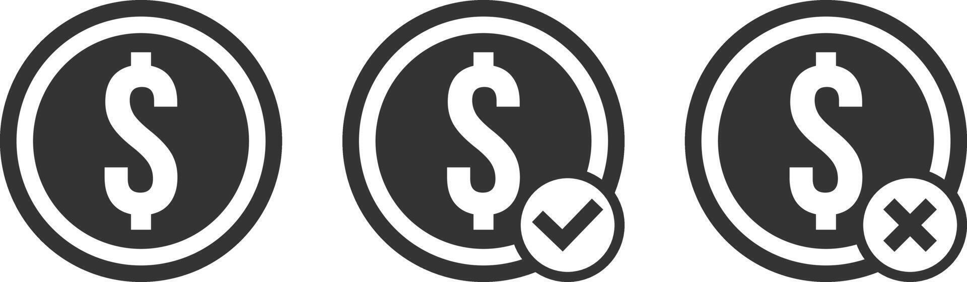 Money icon. Coin icon. Black and white coin icon set. Coin with dollar sign. vector