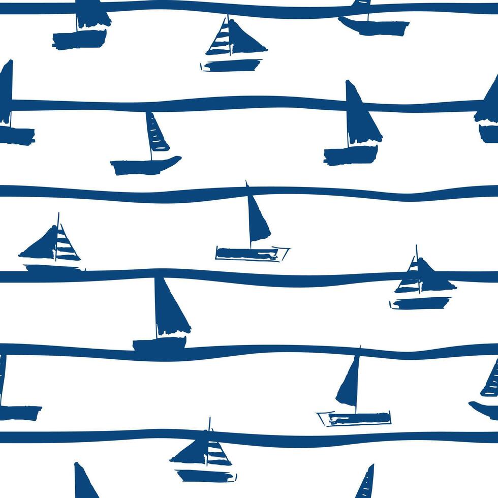 Seamless marine pattern with boat doodle style. vector