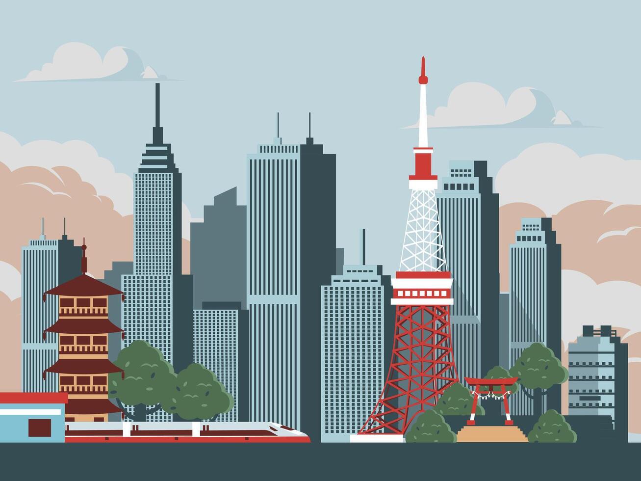 Japón ciudad plano ilustración vector