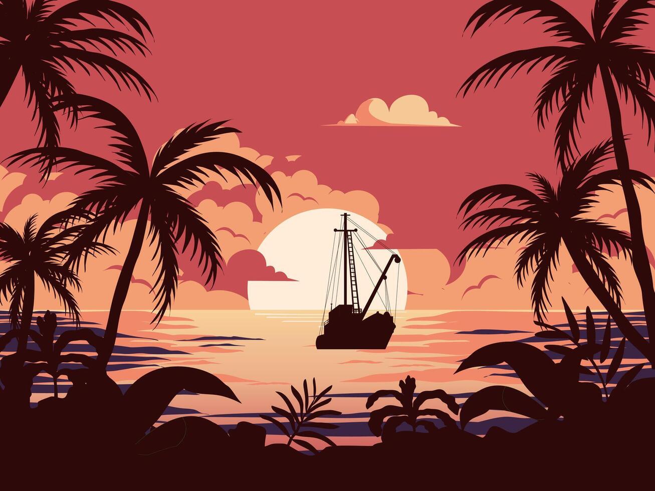 Beach background flat illustration vector