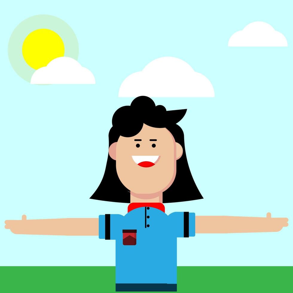 happy little woman on a sunny day vector