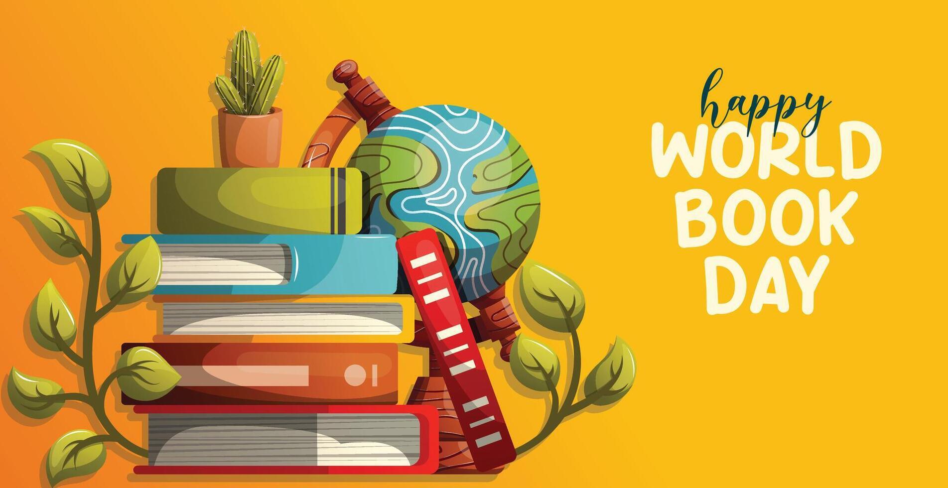 yellow world book day background vector