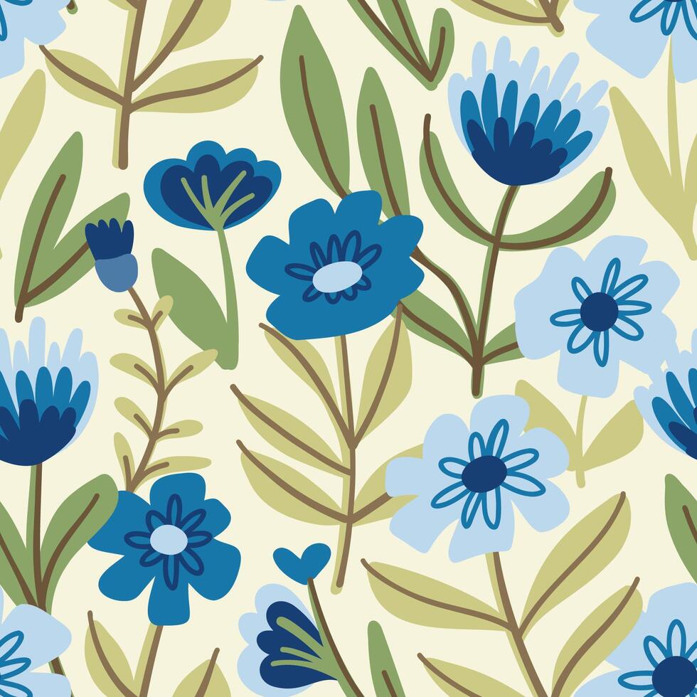 Seamless pattern with morning glory flower. Blue flower meadow background vector