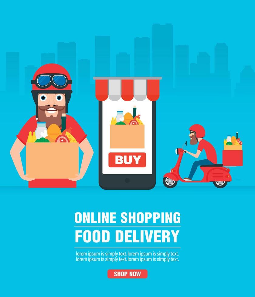 Online shopping. Food delivery concept design flat vector