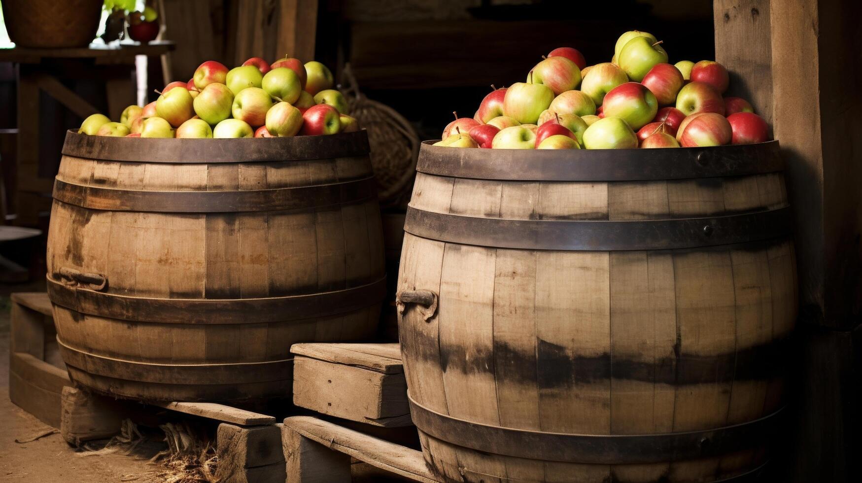 Rustic barrel with pure apple juice photo