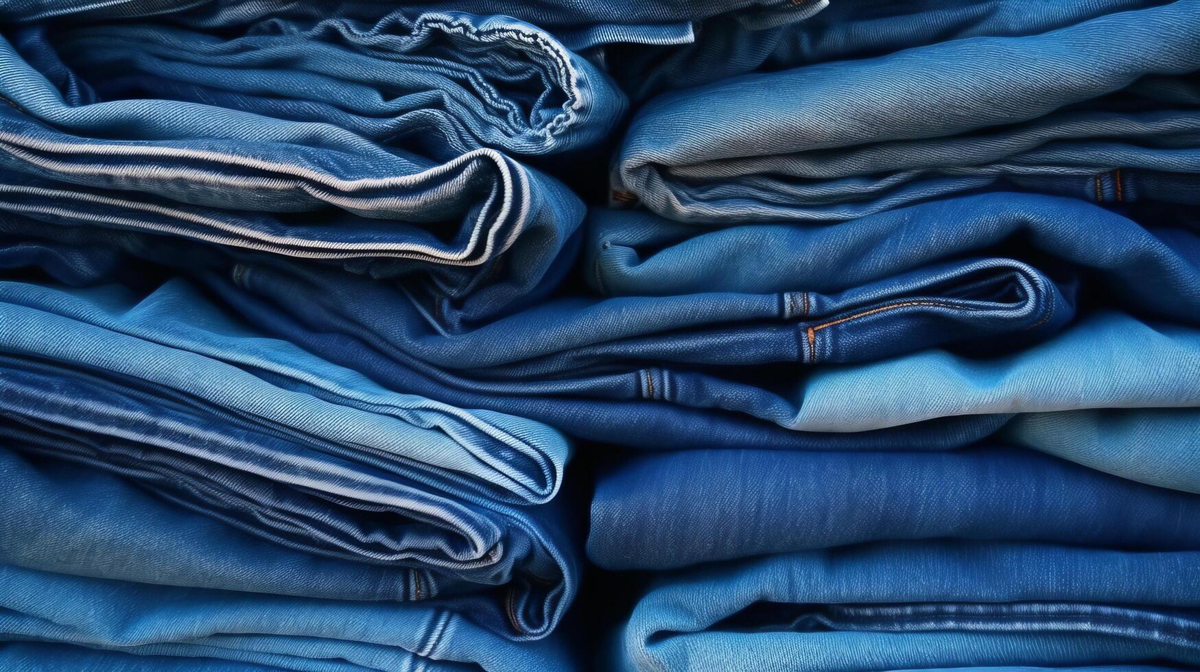 Stack of folded blue jeans photo