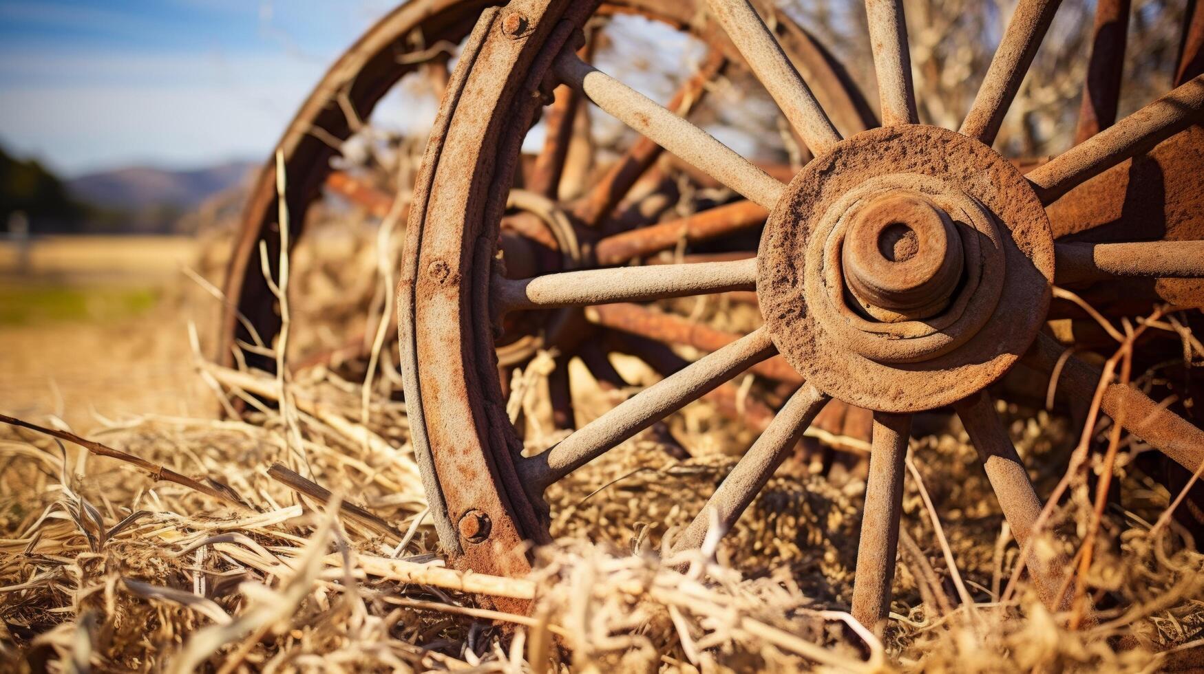 Macro view of old plow wheel photo