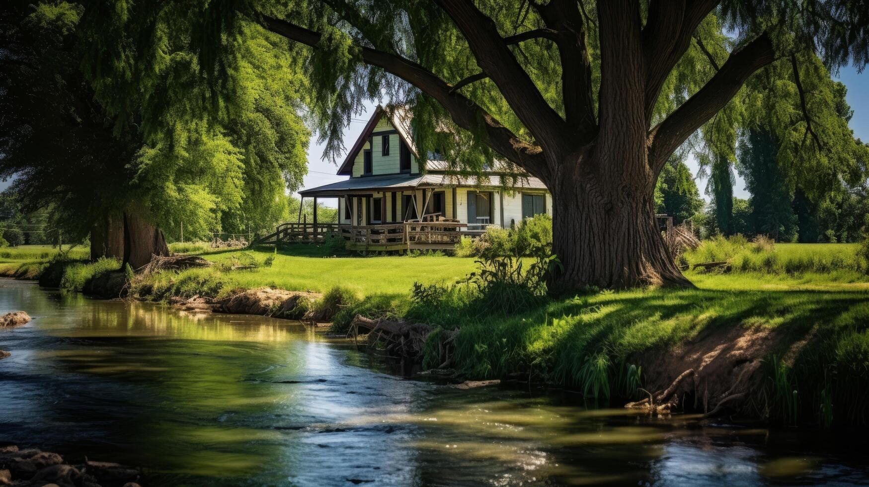 encantador casa de Campo por el fluido río foto