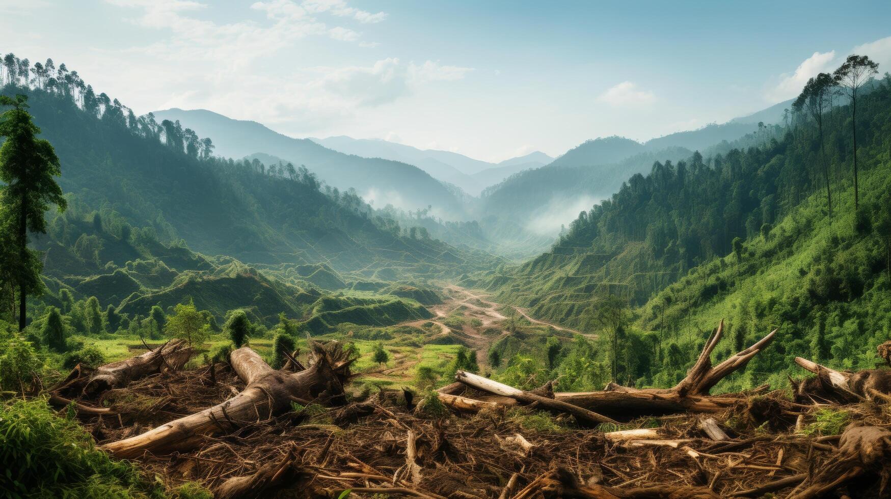 Cleared land beside pristine woodland photo