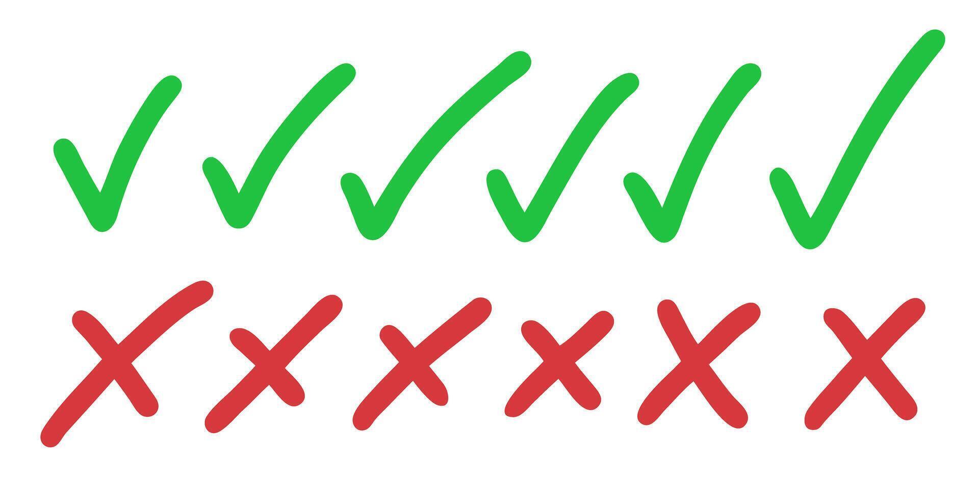 Green Checkmarks and Red Crosses Set vector