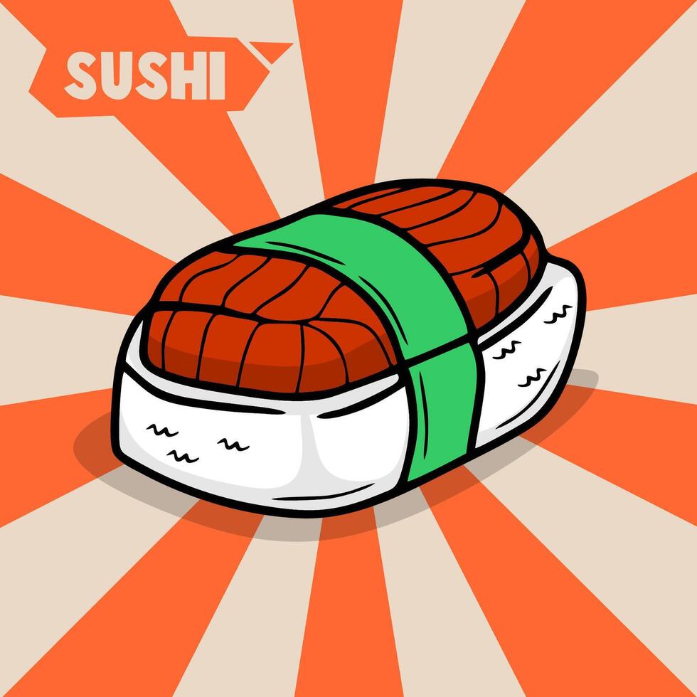 sushi hand drawn illustration in retro style vector