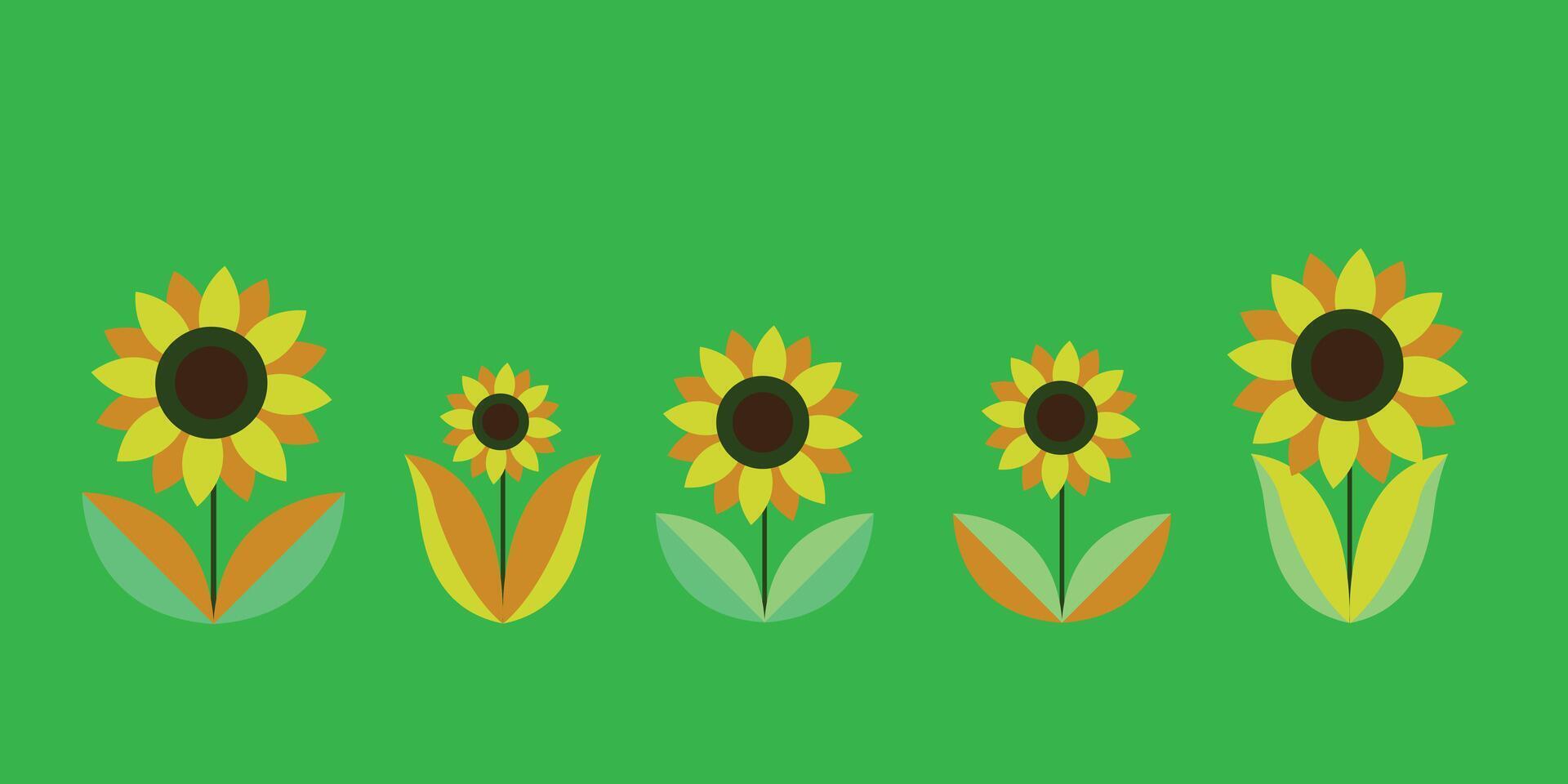 illustration usable for labels for food products such as sunflower oil background landscape sunflowers on green background vector