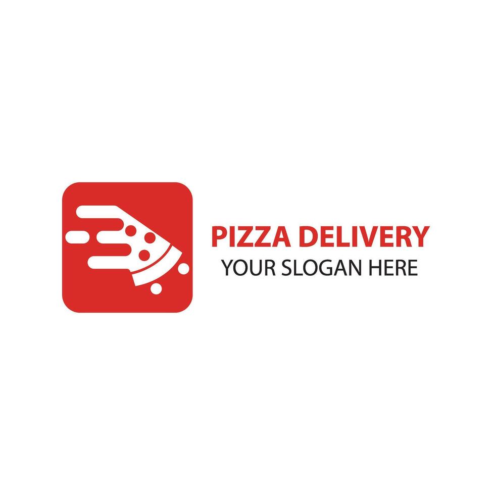 Pizza delivering logo. Piece of cake fastfood sign concept. Creative courier service icon bar, pizzeria, restaurant, cafe lunch. Isolated abstract graphic design template. vector