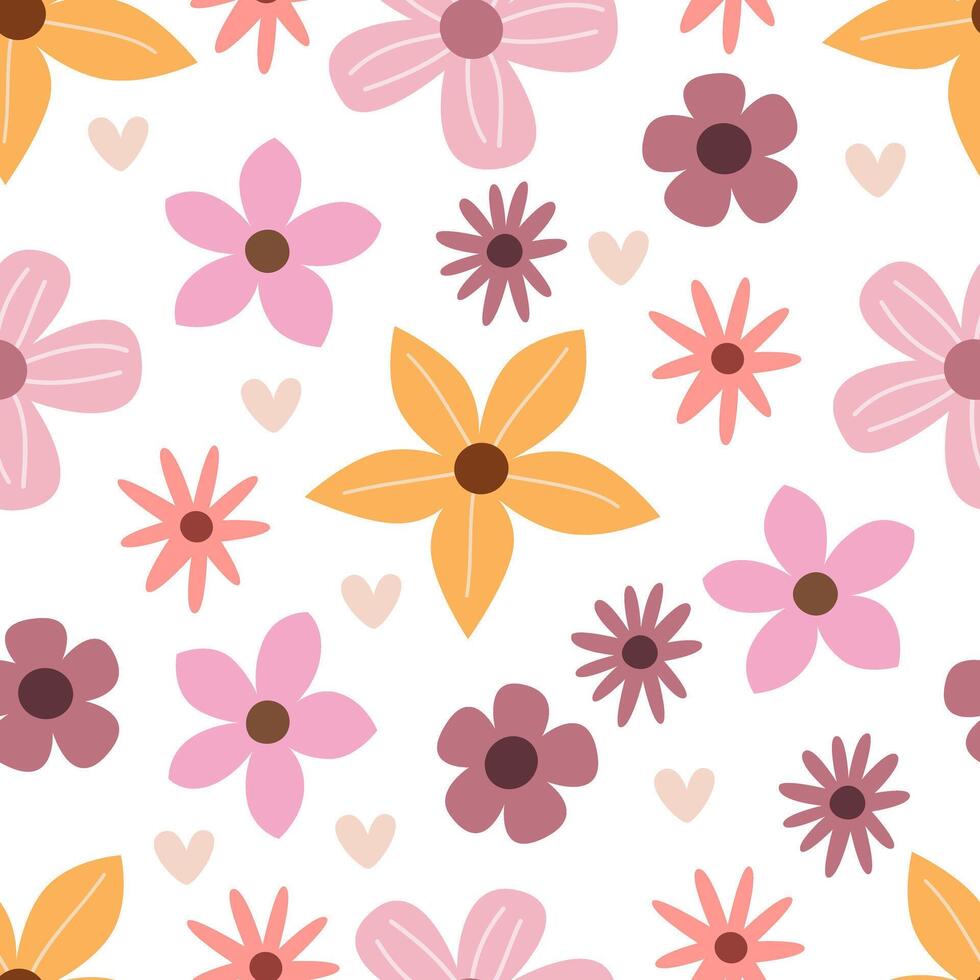 seamless pattern with cartoon flowers. vector