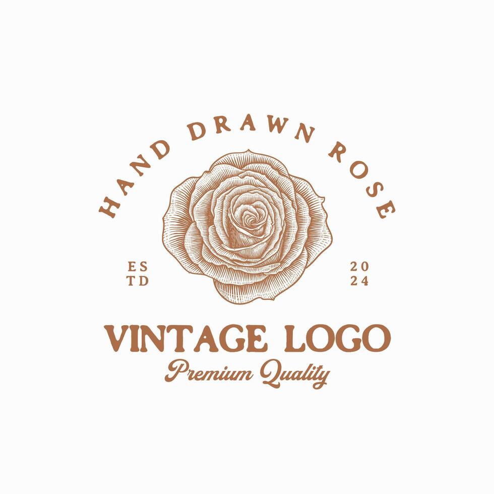 Vintage hand drawn rose flower logo design vector