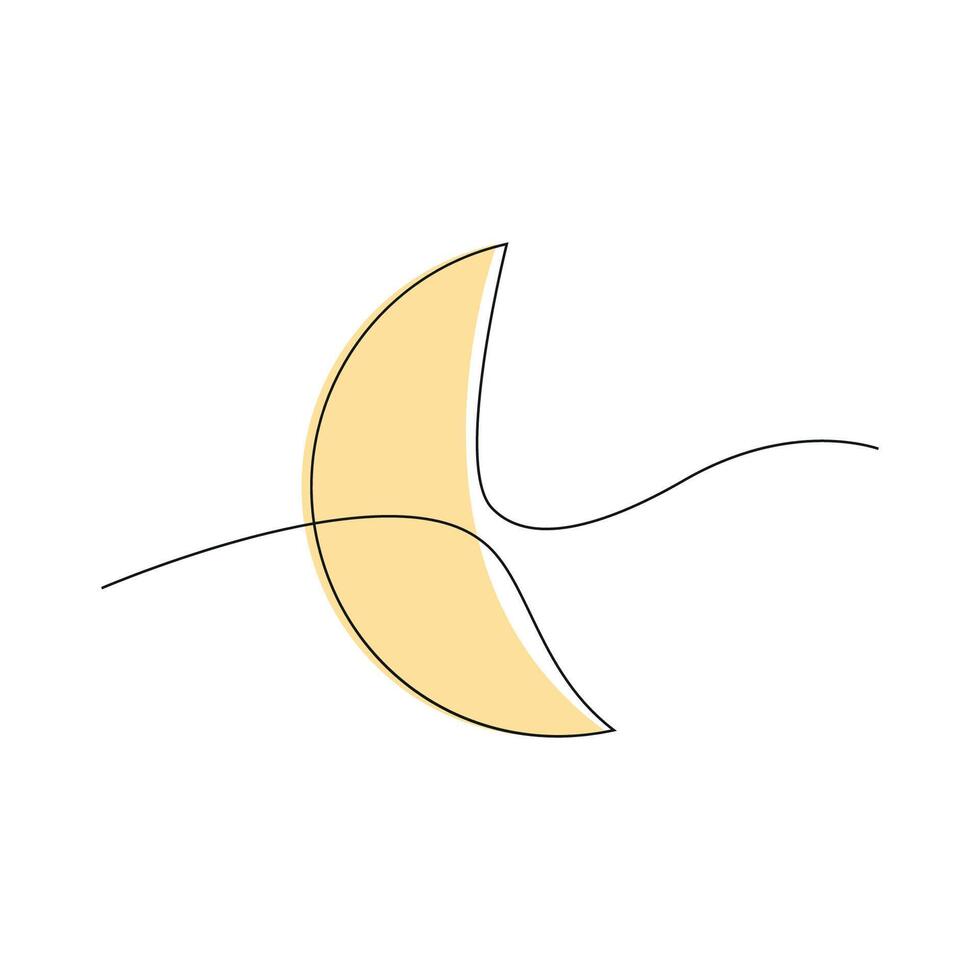 Moon drawn in one continuous line in color. One line drawing, minimalism. illustration. vector