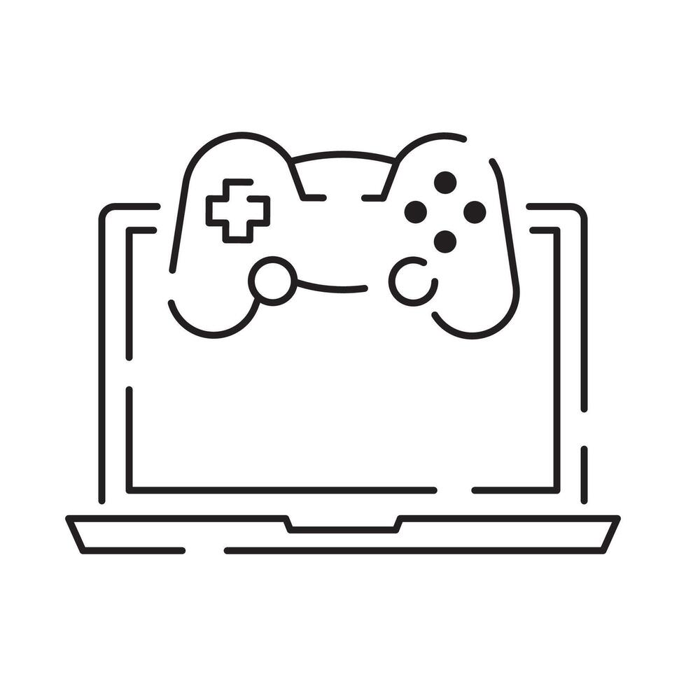 juegos línea icono. juego géneros y atributos controlador, palanca de mando y computadora. juego consola. vector