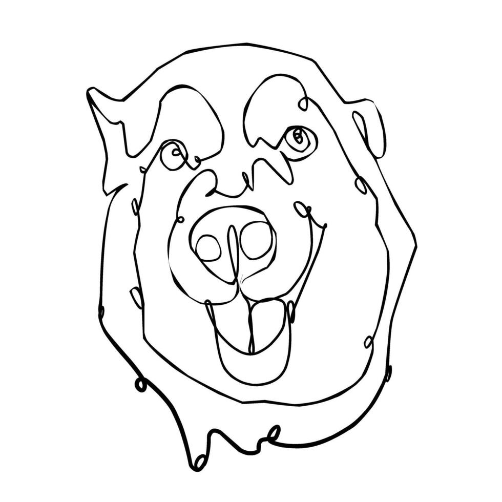 Dog s muzzle with open mouth. Husky breed close-up. Illustration of continuous line on white background. vector