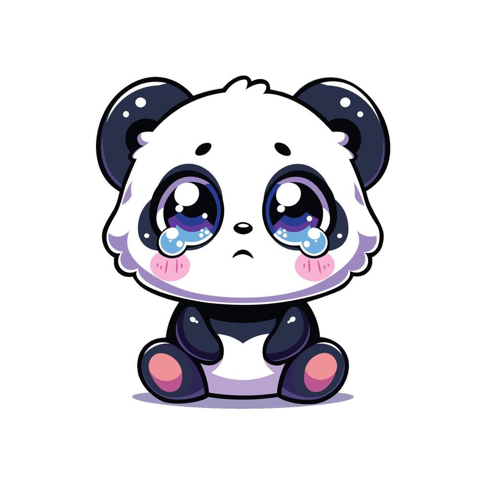 kawaii panda llorando ilustración vector