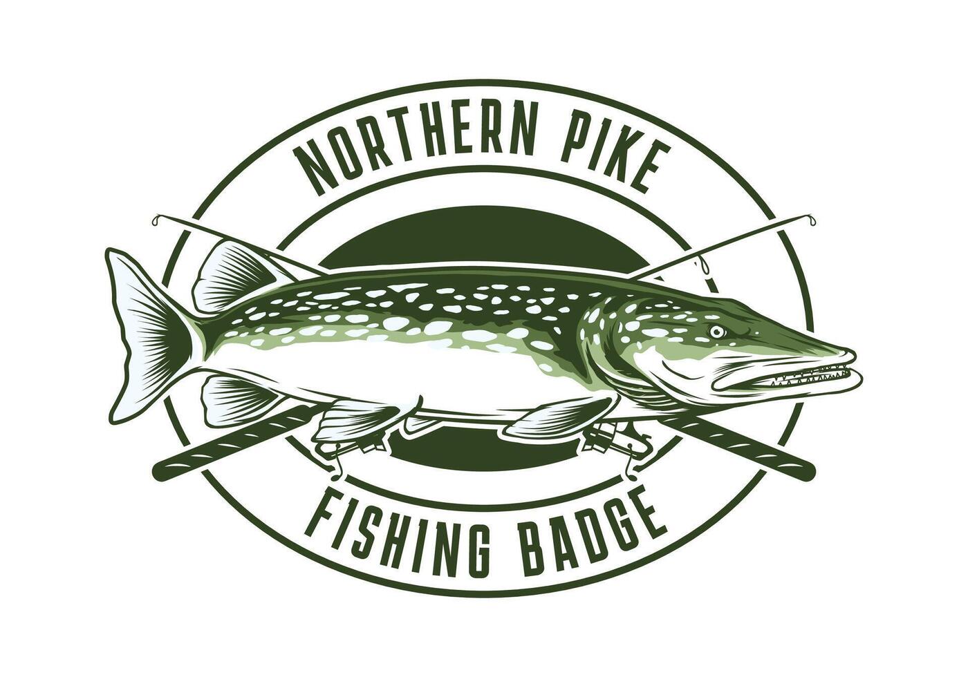 Northern pike fishing badge template vector