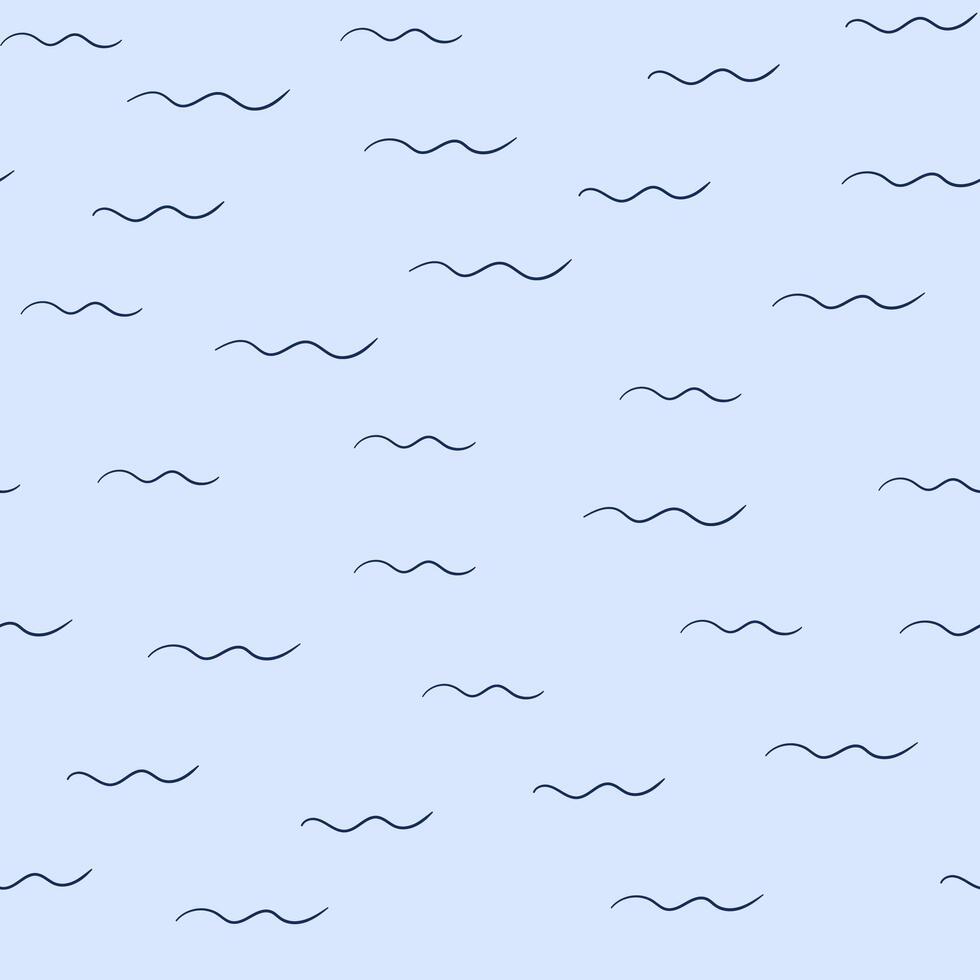 Seamless pattern with hand drawn waves on blue background. vector